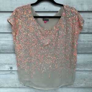 Vince Camuto Cream and Coral Sparkle Mermaid Top